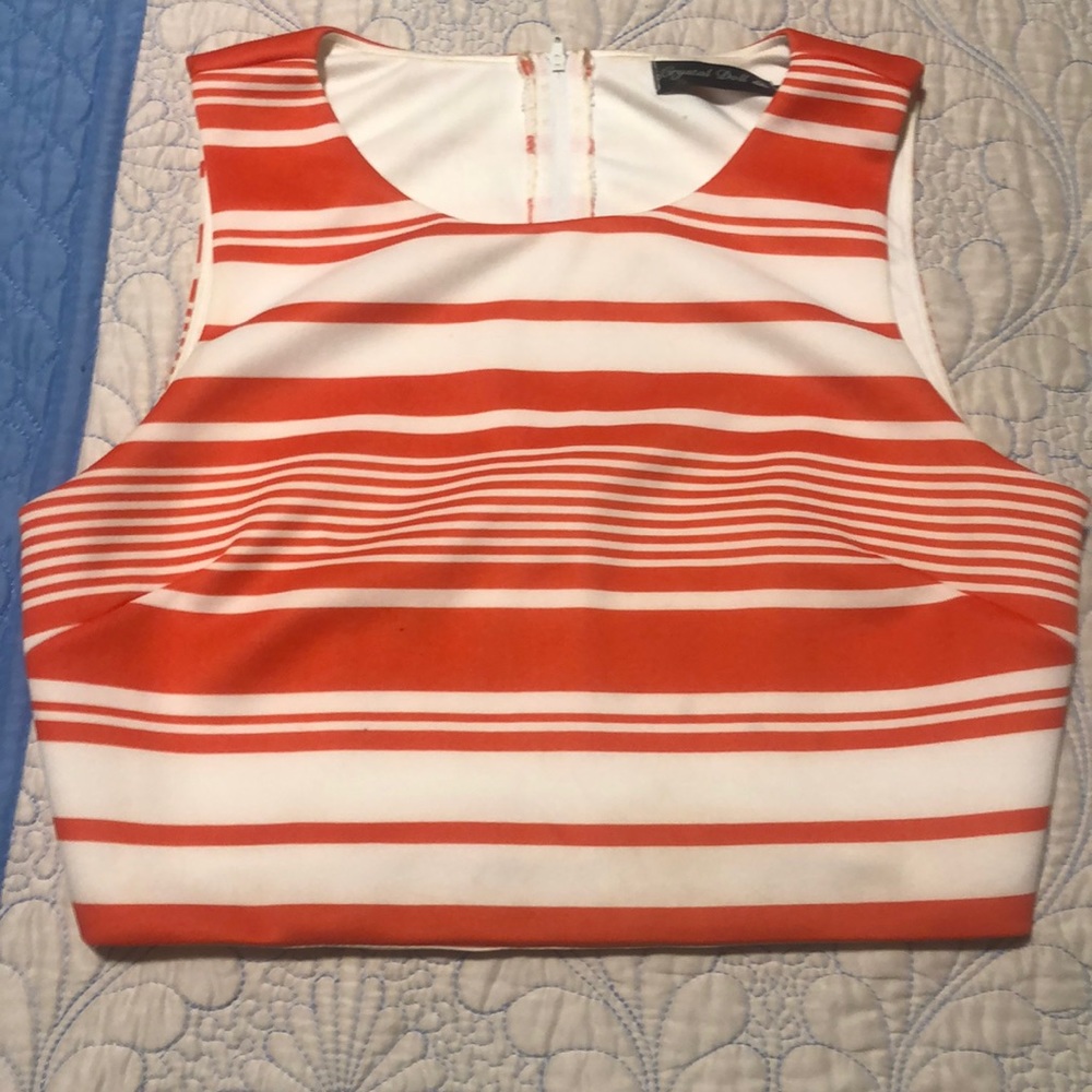 Coral & White Crop Top